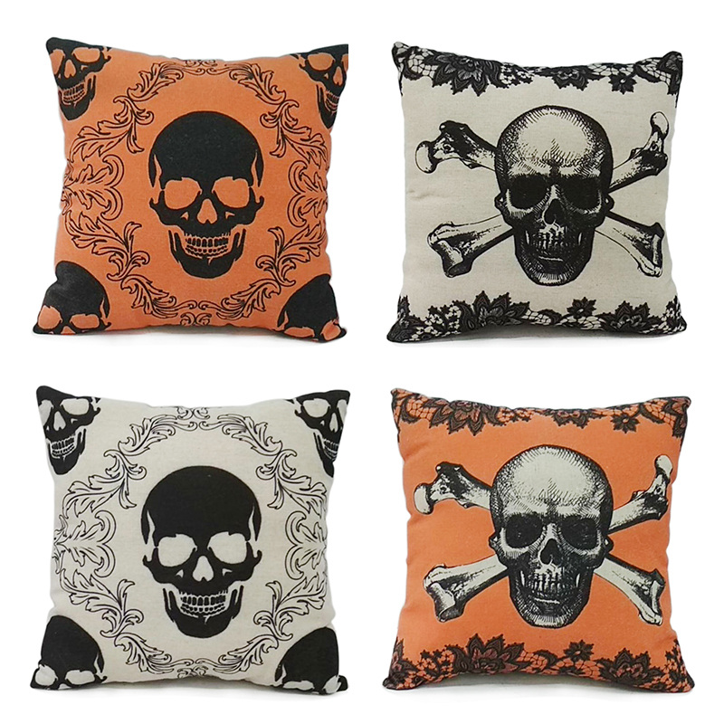Vintage Cover Customised Skull Skeleton Halloween Printed Pillow