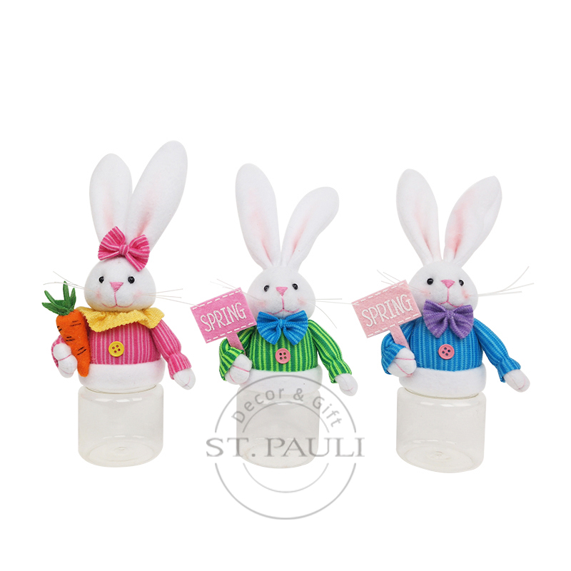 PL16088 4x2x6inch Easter Bunny Candy Jar 3Asst. Fleece Fabric Promotional Gift Candy Storage.JPG