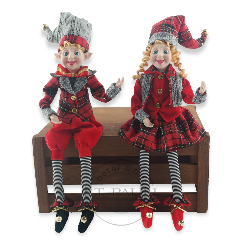 PL18821 18寸深灰格坐姿精灵 格布 坐姿 18 Dark Grey Sitting Christmas Elf Scottish Grid sitting.jpg