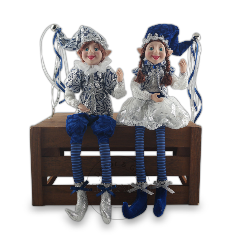 PL18822AB 18寸深蓝白坐姿精灵 蕾丝布 丝绒 坐姿 丝布 坐姿 18inch Dark blue white Christmas Elf Sitting Lace Fabric Velvet sitting ”.jpg