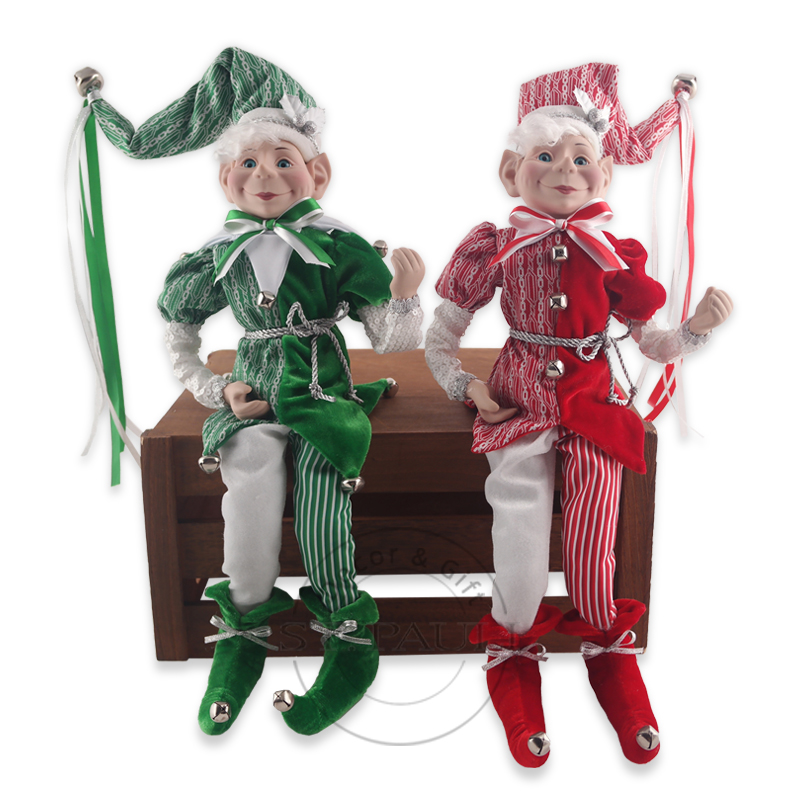 PL18823AB 22寸红绿白坐姿大头精灵 丝绒 蕾丝布 坐姿 22inch Red green and white Big Head Christmas Elf Sitting velvet lace fabric sitting .jpg