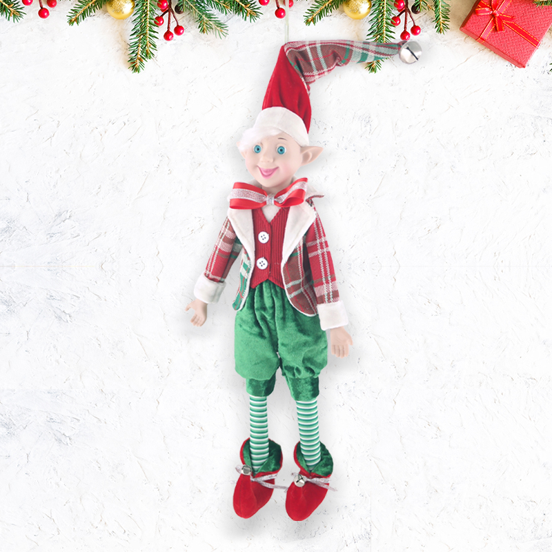 Christmas Elf Doll Velvet Scottish Grid ​Tie Boy