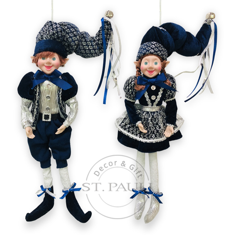 PL20572AB 18寸圣诞男女精灵娃娃 丝绒 吊饰 18inch Bendable Boy girl Elf Plush Doll Velvet Ornament''.jpg