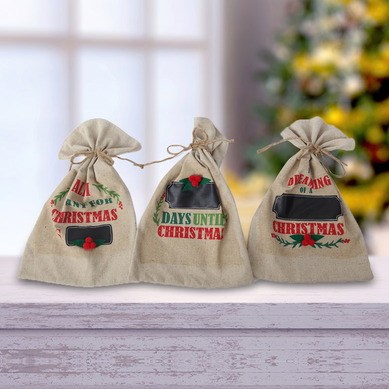 Christmas Sack Bags Candy Bags Linen Small Drawstring Bags