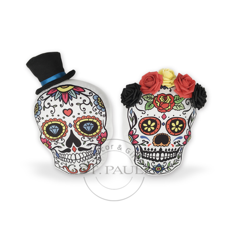 PL2B209AB 9“X5”X14“亡灵节骷髅头枕包 水蜜桃布 热转印 Day of the Dead‘s Skull Shaped Pillows Fabric Heat transfer 白底图 .jpg