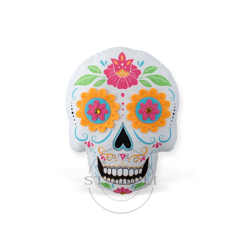 PL2B243A 14''亡灵节骷髅头枕包 水蜜桃布 热转印 Day of the Dead‘s Skull Shaped Pillows Fabric Heat transfer 白底图 .jpg