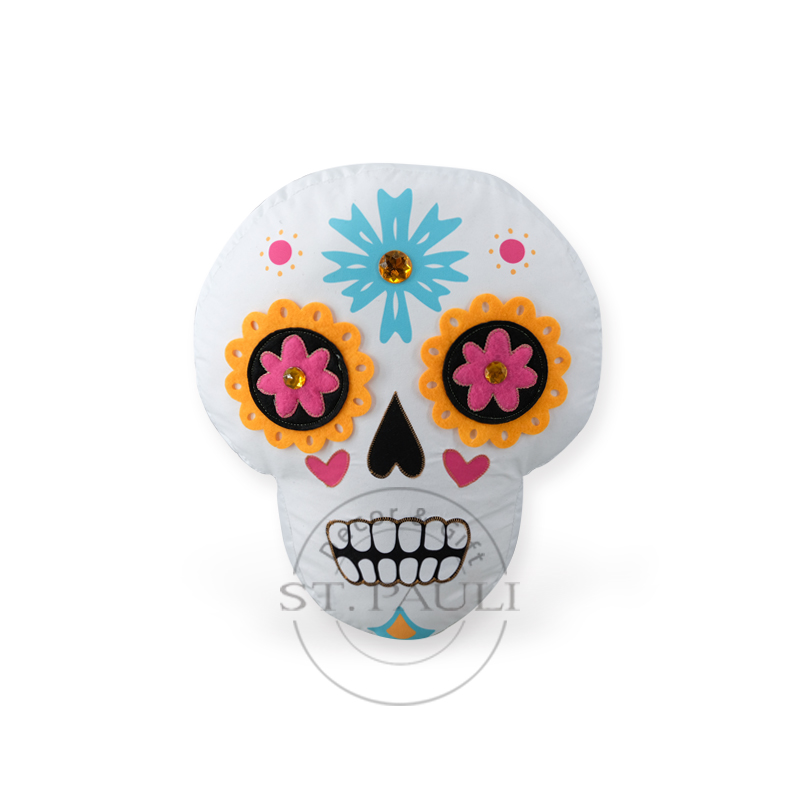 PL2B243B 14''亡灵节骷髅头枕包 水蜜桃布 热转印 Day of the Dead‘s Skull Shaped Pillows Fabric Heat transfer 白底图 .jpg