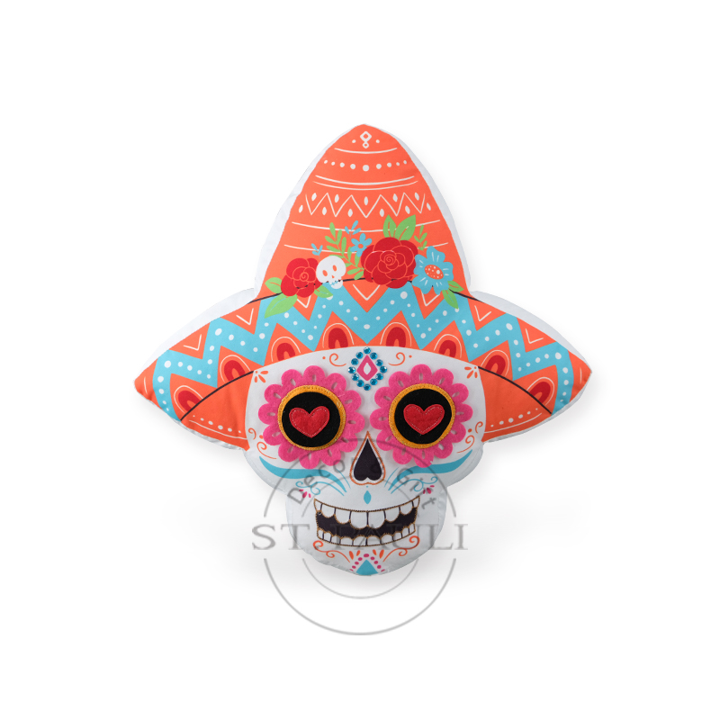 PL2B244 15''亡灵节骷髅头枕包 水蜜桃布 热转印 Day of the Dead‘s Skull Shaped Pillows Fabric Heat transfer 白底图 .jpg