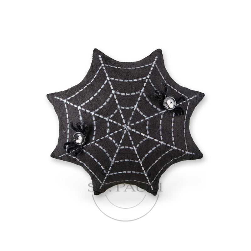 PL2B246 13''X13''X4'亡灵节黑蜘蛛枕包 珍珠绒 室内装饰 Day of the Dead‘s Black Spider Pillow Plush 白底图 .jpg