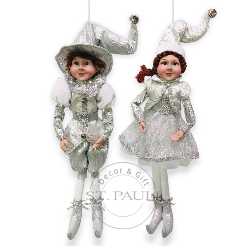 PL20563AB 18寸银白色精灵娃娃 丝绒 网纱 珠片 18inch Christmas Sequins Elf plush Velvet Mesh Sequins .jpg