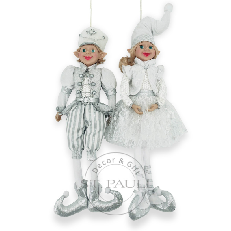 PL19683AB 18寸银白色精灵娃娃 丝绒 网纱 吊饰 18inch Christmas Silvery white Elf plush Velvet Mesh Ornament.jpg