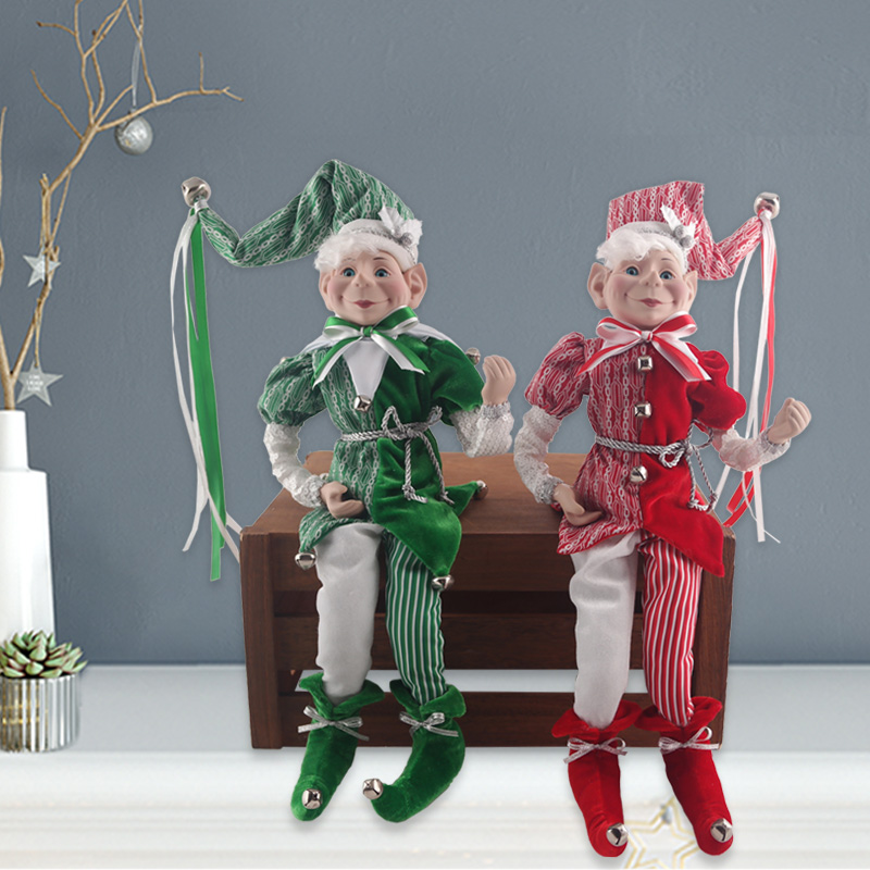 Christmas Elf Doll Figurines Bendable Ornament Sitting Santa
