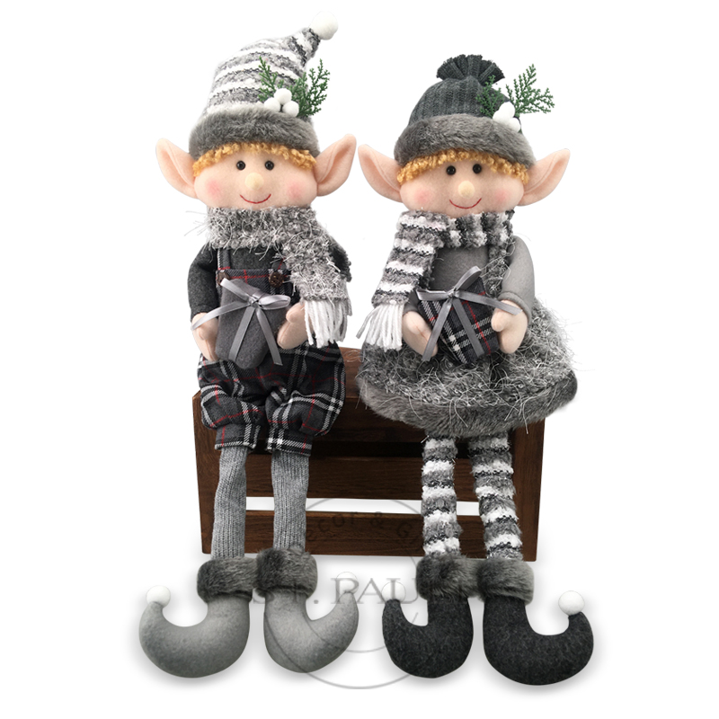 PL7G913 A23B19寸男女坐姿精灵 毛织布 摆饰 A23 B19 inch Boy and Girls Christmas Elf sitting Knitted Fabric Tabletop MixMaterial .jpg