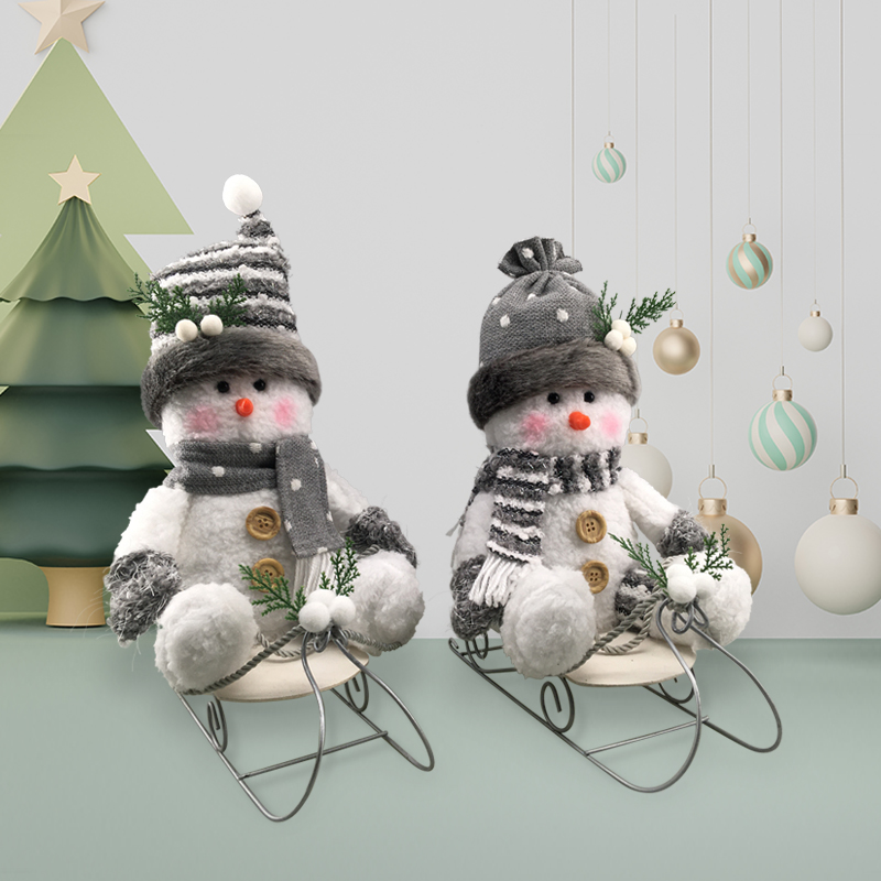 Christmas Snowman by Snowmobile Black Gray White Collectibles Miniature Snowman Christmas Figurines
