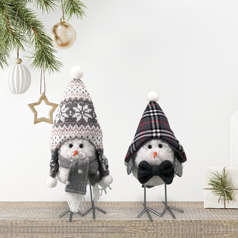 Small Black Gray White Mini Collectibles Home Interiors Decoration Miniature Tree Bird Snowman Christmas Figurines