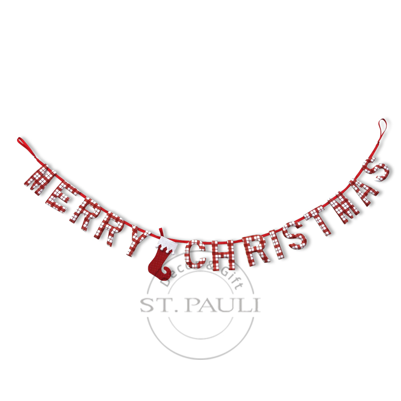 PL7C756 72寸圣诞袜子拉旗 格子布 挂饰 72inch Christmas Stocking Garland Scottish grid Ornament''.jpg