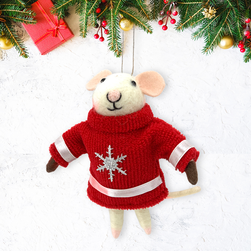 Mouse Christmas Ornament Red Home Decor Doll