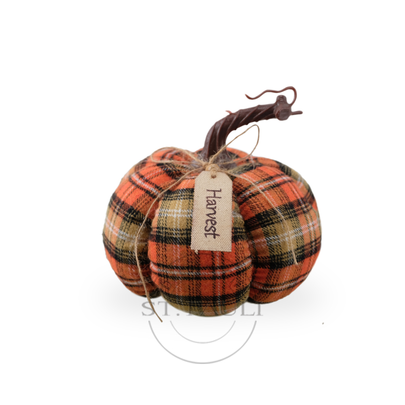 PL2C479D 6'' 丰收节格布南瓜 色格布 小摆饰 Harvest Plaid Pumpkin Plaid Tabletop 白底图.jpg