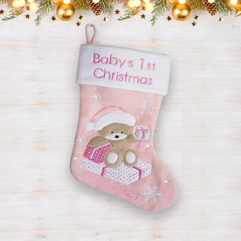 Baby 1st Christmas Pink Stocking Wholesale Customized Embroider Baby