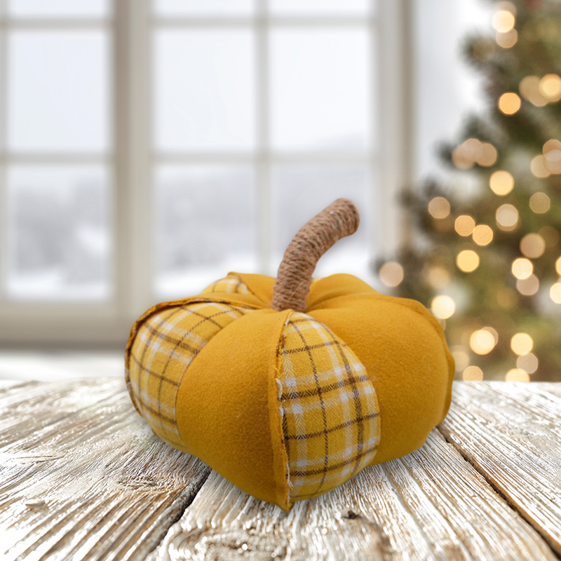 PL2C483C 8''x4'寸丰收节格布南瓜 无纺 色格布 小摆饰 Harvest Plaid Pumpkin Felt Plaid Tabletop' 场景图.jpg