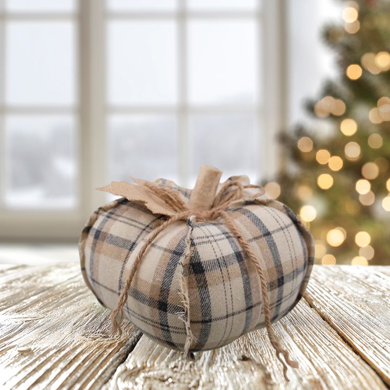 PL2C484B 8''X4.5''寸丰收节格布南瓜 色格布 小摆饰 Harvest Plaid Pumpkin Plaid Tabletop 场景图.jpg