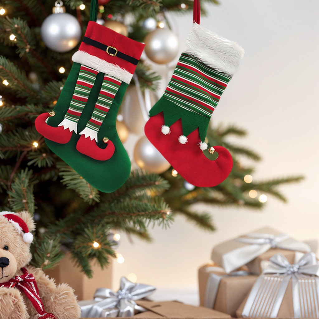 Plush Christmas Stockings Decoration Velvet Elf Stocking