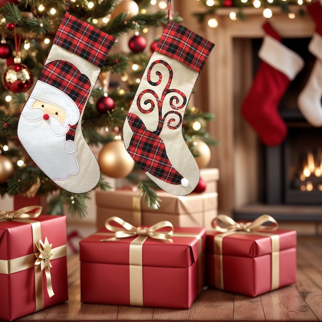 6 Vintage Christmas Stockings Custom Embroidered