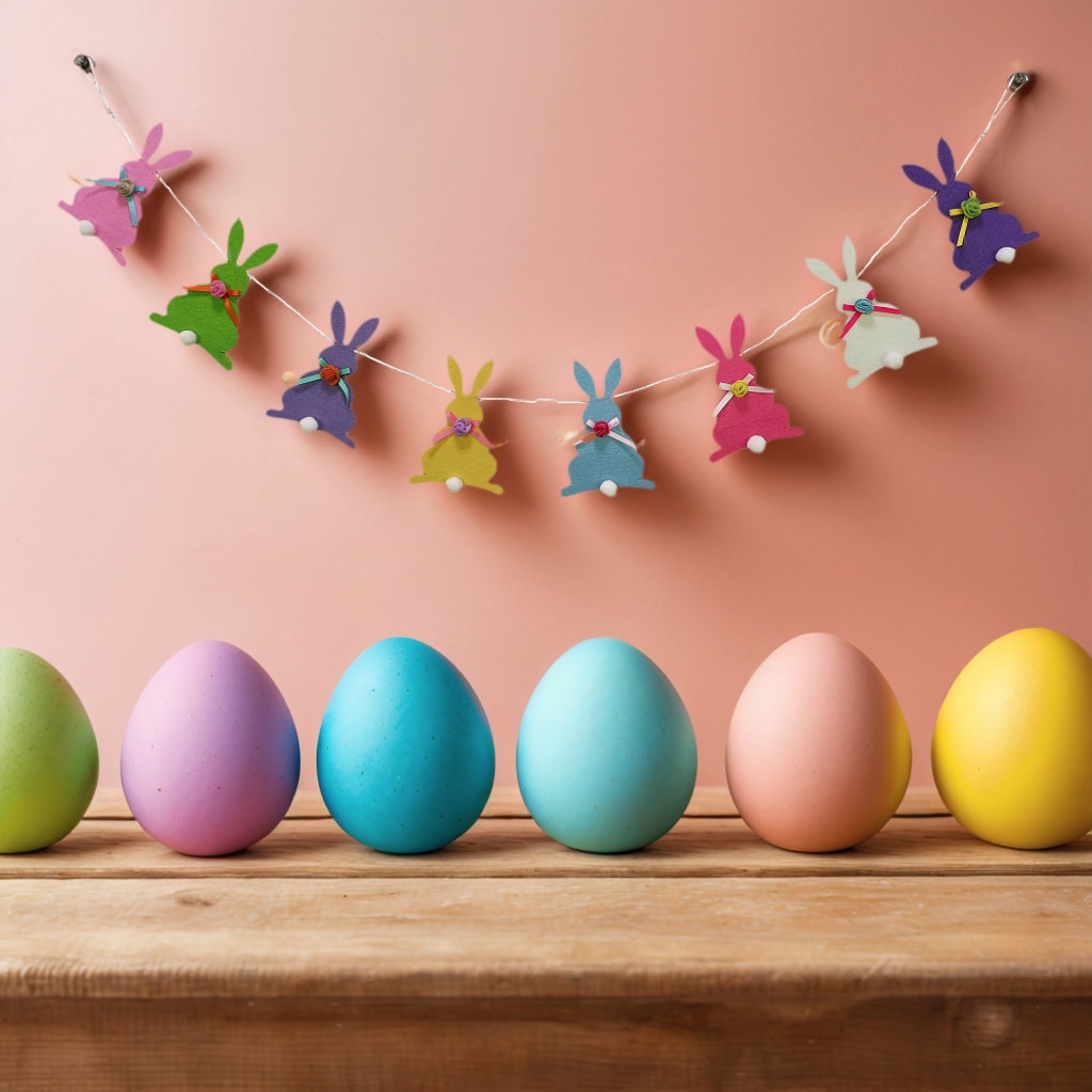 6 Easter Bunny Garland Felt Banner