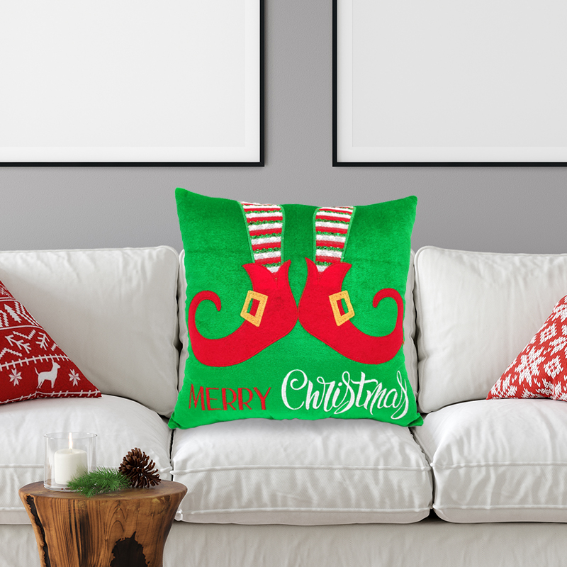 Embroidered Covers Elf Legs Custom Plush Cartoon Christmas Pillow