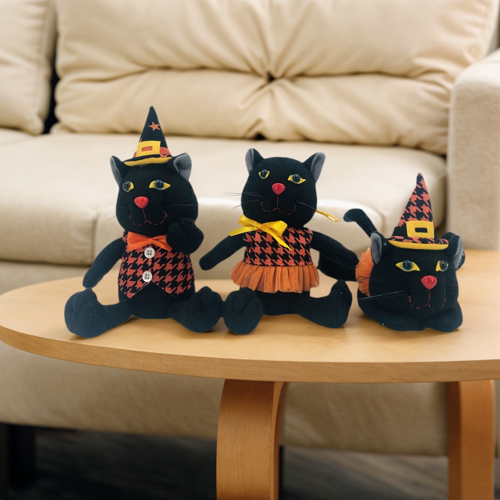 Holiday Gifts Halloween Black Cat Toy Gift Handmade Plush Doll