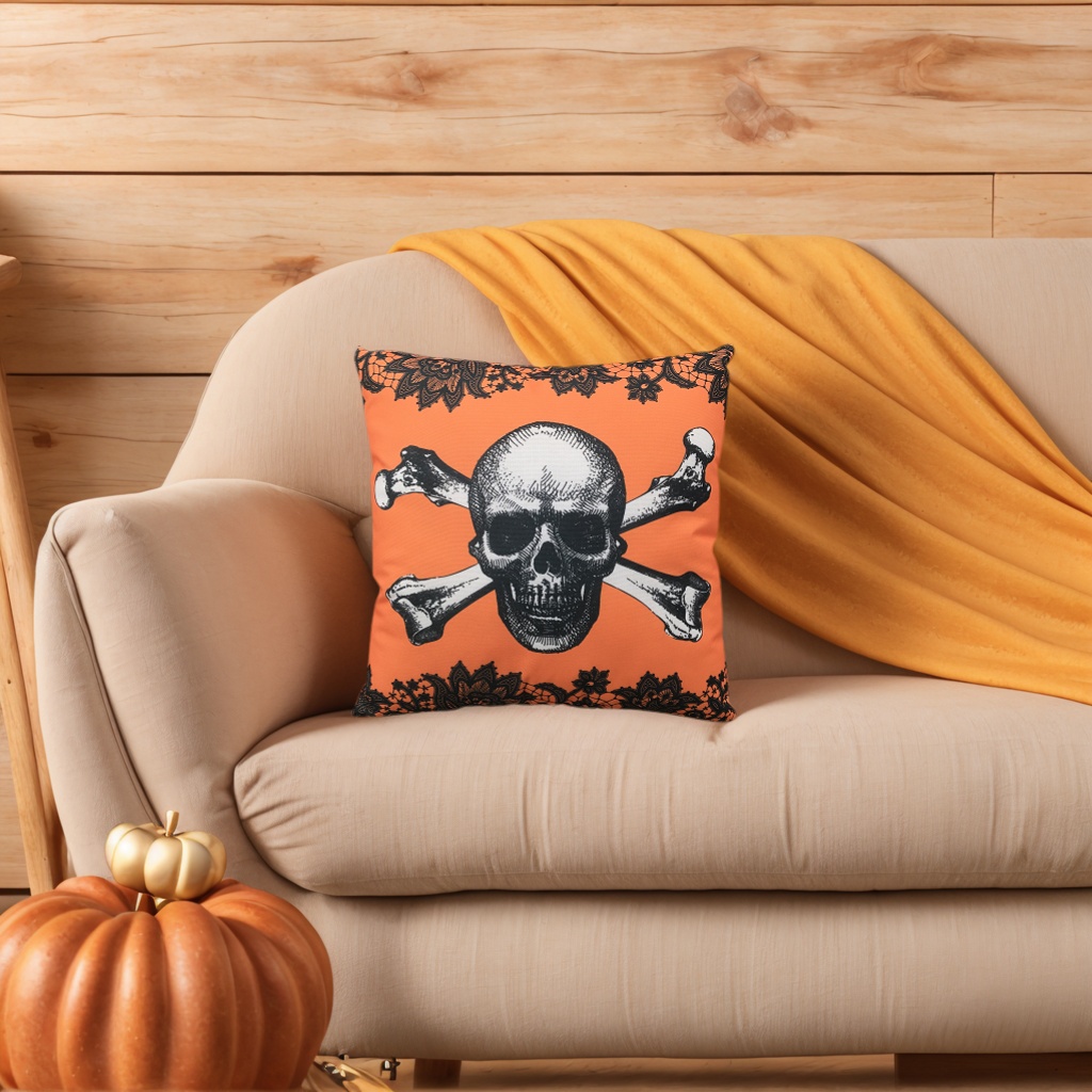 Vintage Cover Customised Skull Skeleton Halloween Printed Pillow