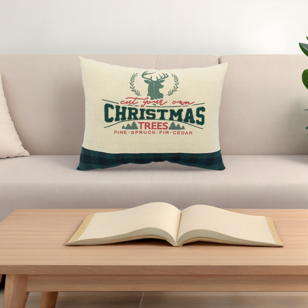 Sublimation Buffalo Plaid Christmas Throw Decorative Linen Pillow