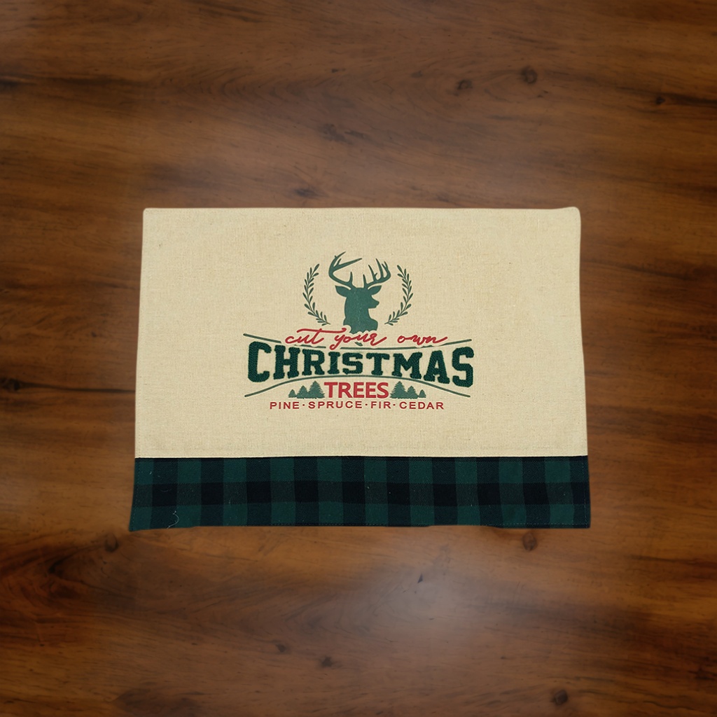 Embroidered Placemat Buffalo Plaid Linen Cushion Christmas Placemats