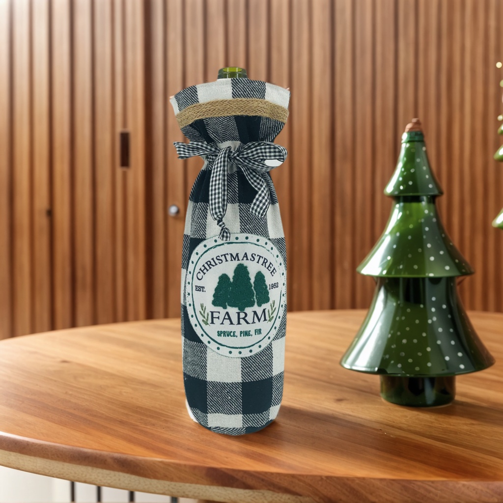 Buffalo Plaid Christmas Table Decoration Wine Bottle Cover Bags