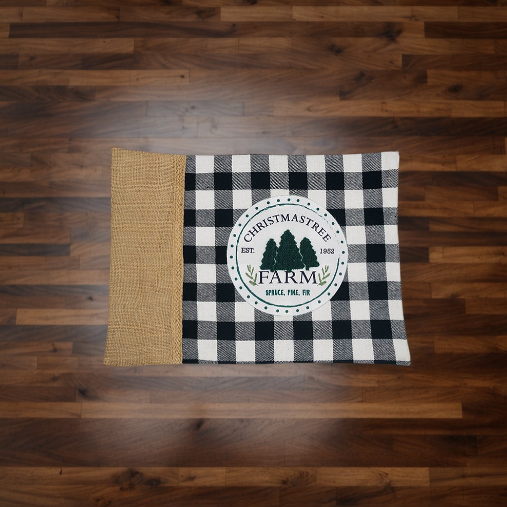 Embroidered Placemat Felt Decoration Buffalo Plaid Christmas Placemats