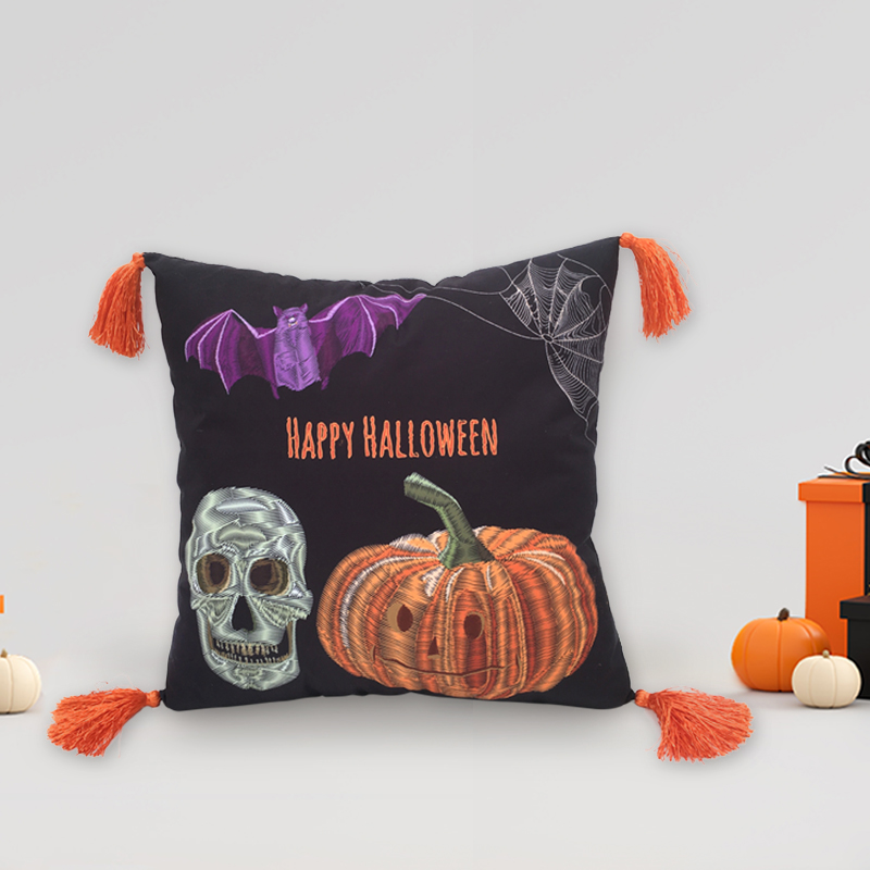 Halloween Decoration Pumpkin Skeleton Embroidered Pillow Covers