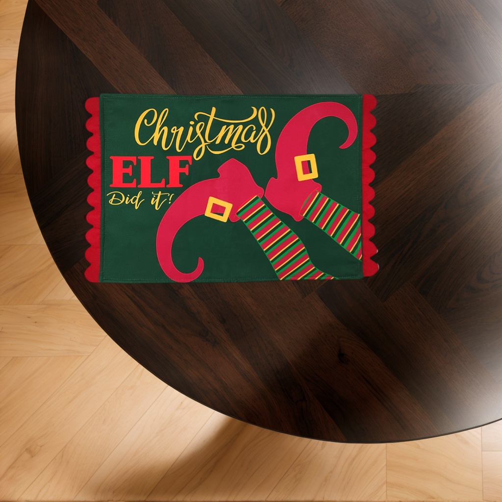 Felt Placemat Elf Legs Figure Printed Fabric Dining Christmas Placemats